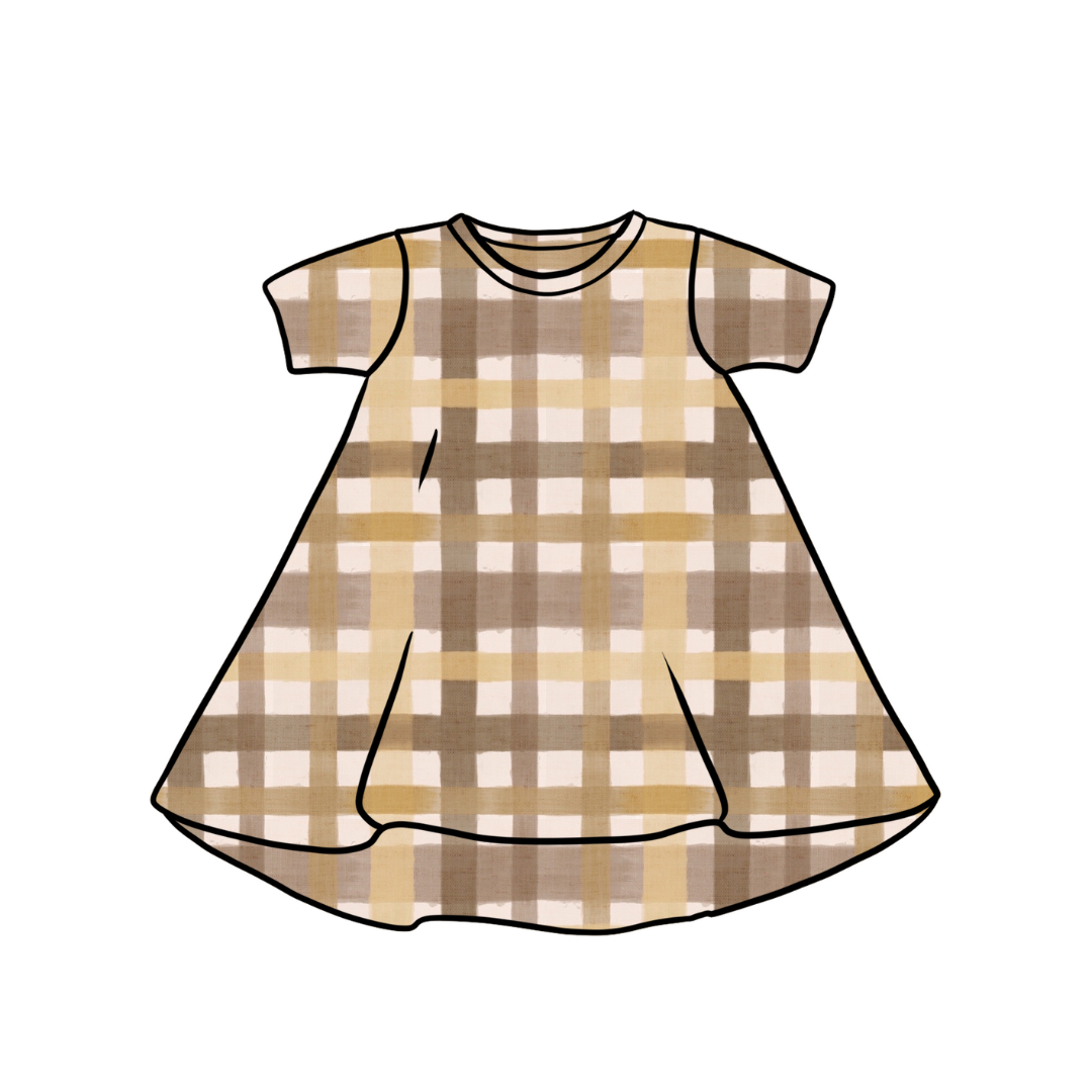 T-Shirt Dress | Long & Short Sleeves | Golden Gingham