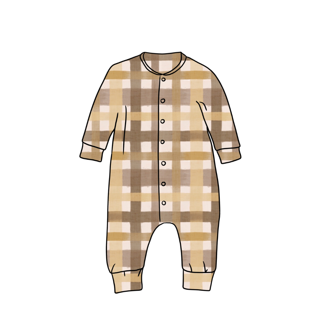 Long Popper Romper | Golden Gingham