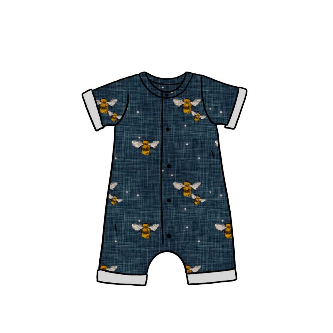 Shortie Romper | Denim Bees