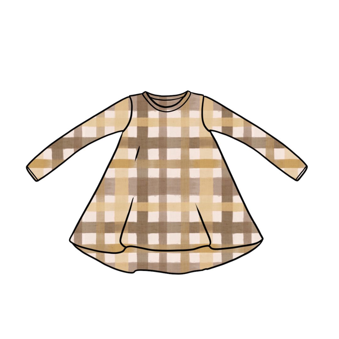 T-Shirt Dress | Long & Short Sleeves | Golden Gingham | 6+