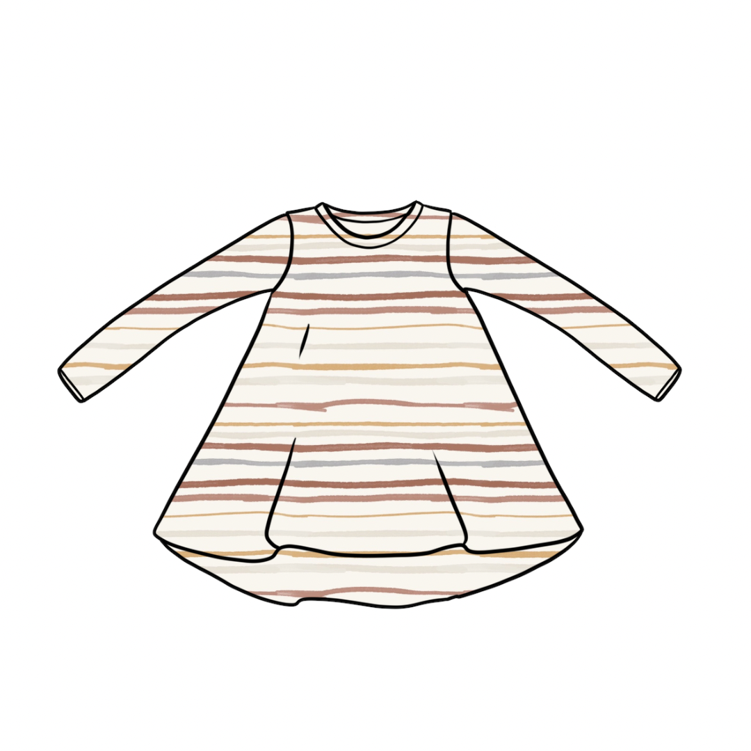 T-Shirt Dress | Long & Short Sleeves | Muted Stripes