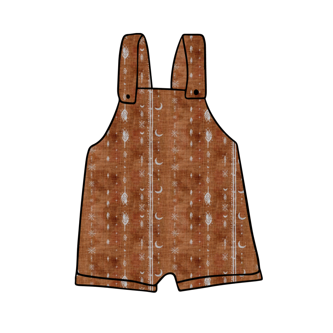 Shortie Dungarees | Rust Aztec