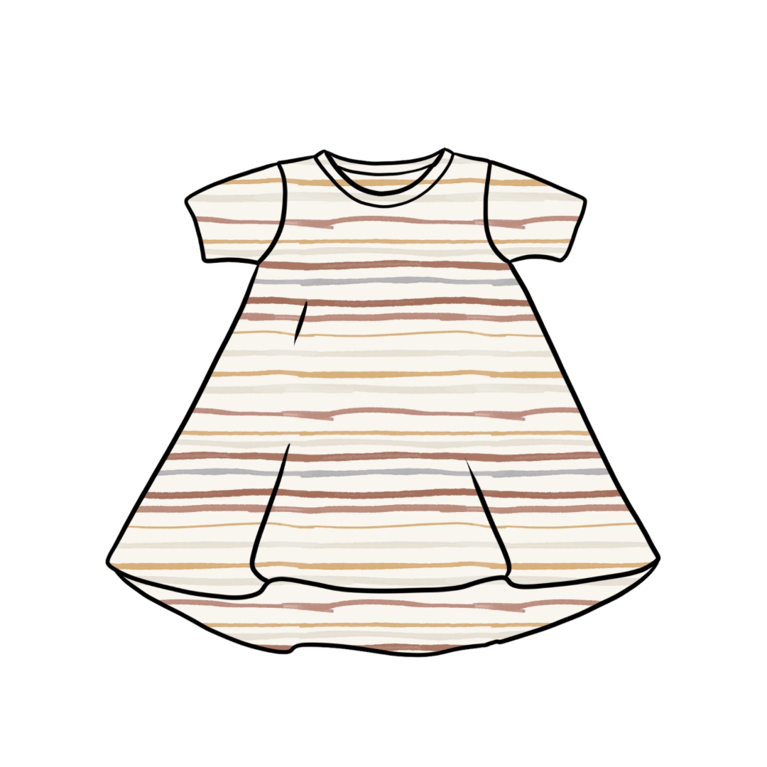 T-Shirt Dress | Long & Short Sleeves | Muted Stripes