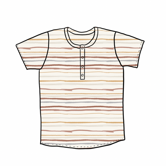 Henley Tee | Long & Short Sleeves | Muted Stripes