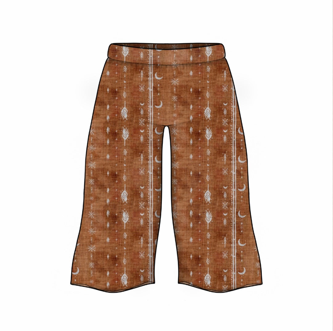 Wide Leg Trousers | Rust Aztec