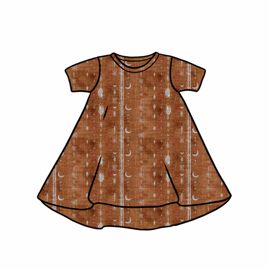 T-Shirt Dress | Long & Short Sleeves | Rust Aztec