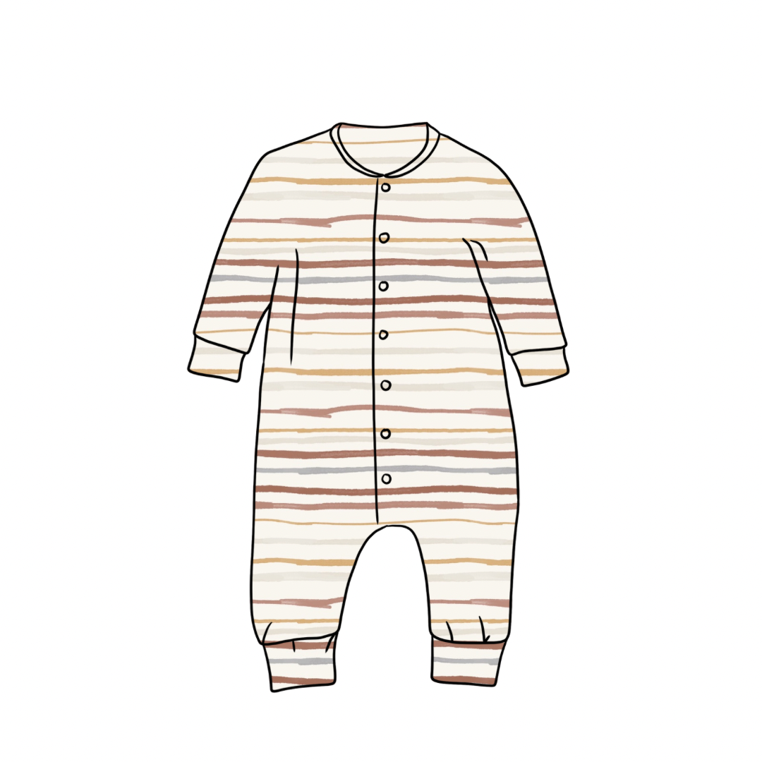 Long Popper Romper | Muted Stripes