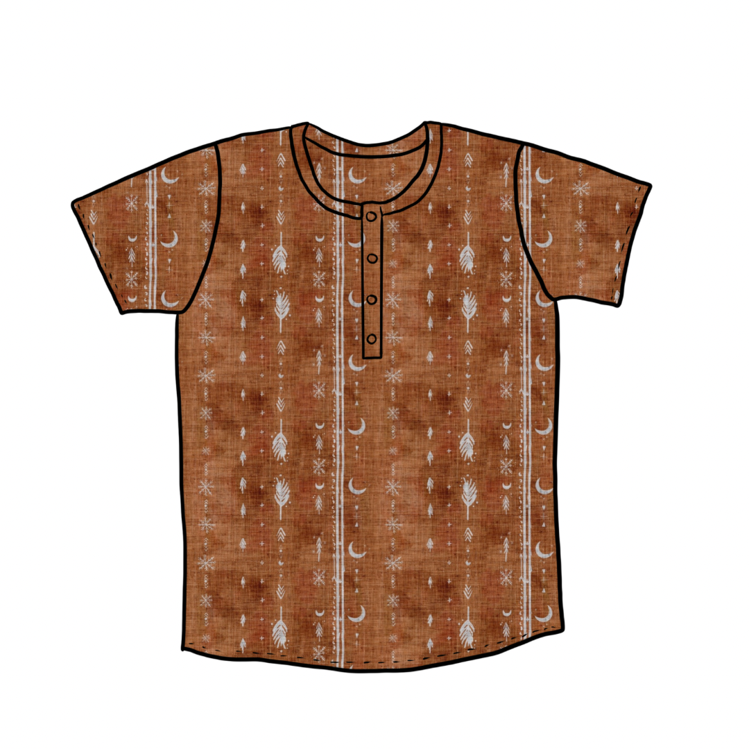 Henley Tee | Long & Short Sleeves | Rust Aztec